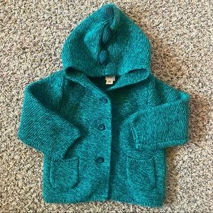 Baby Gap Size 6-12 Months Green Button Up Hooded Dinosaur Sweater
